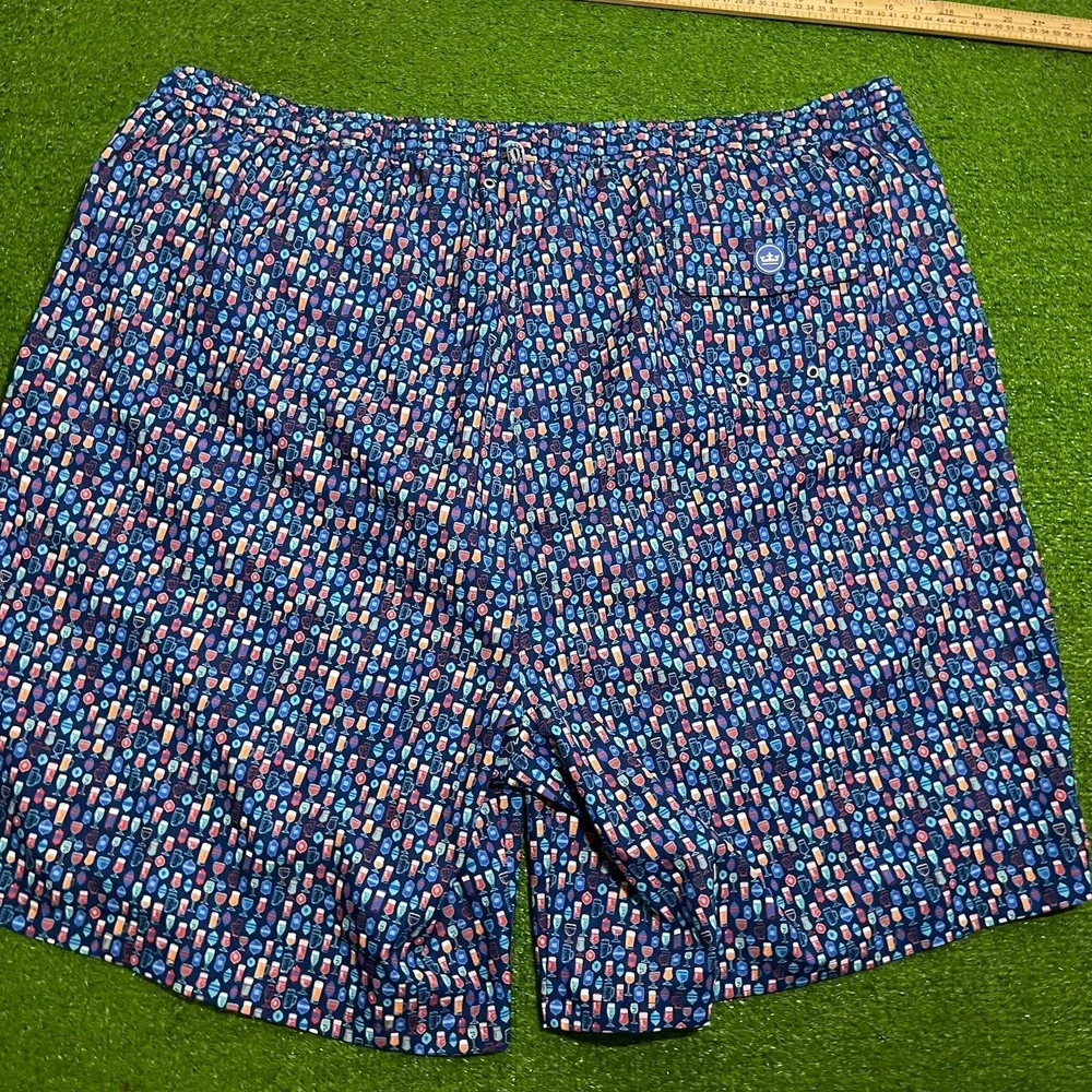 Peter Millar‎ Bathing Suit 4XL Tall Cocktail Alcohol Print Swim Trunks Blue Mint
